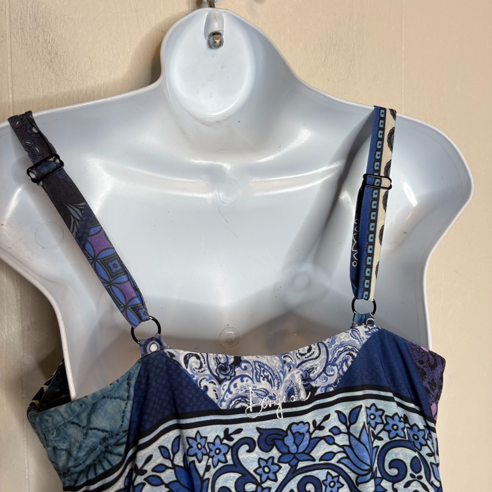 Desigual Candice Jumpsuit M Blue Floral Paisley Patchwork Artsy Bohemian Hippie - Picture 10 of 16